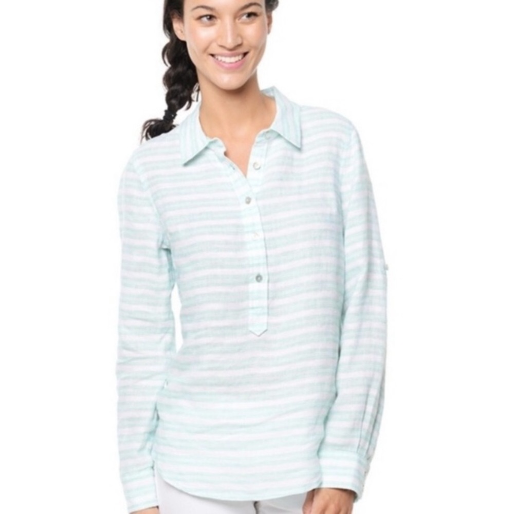 Vineyard Vines 100% Linen Striped Popover Size 2